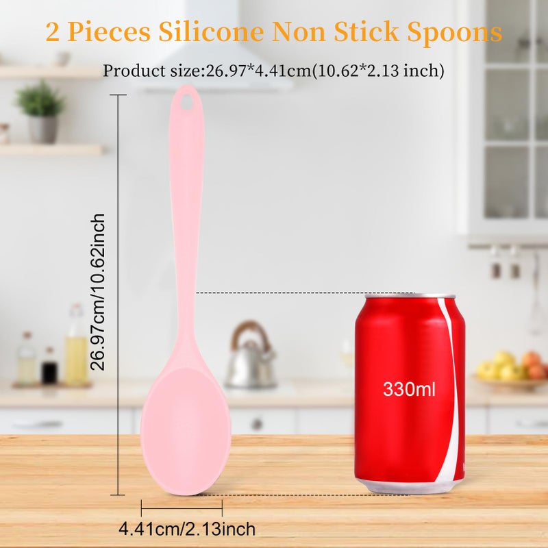 Ecerangus 2 Pcs Silicone Nonstick Mixing Spoon, Silicone Spoons for Cooking Heat Resistant, Cooking Utensil for Kitchen Cooking Baking Stirring Serving (Pink) - Image 2